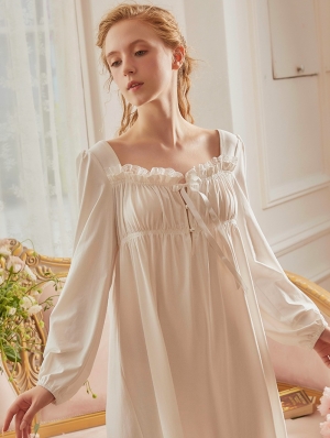 White Vintage Sweet Medieval Underwear Chemise Dress