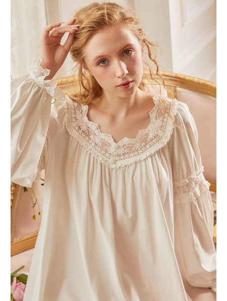 White Vintage Medieval Lace Underwear Chemise Dress - Devilnight.co.uk