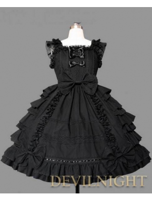 Black Bow Ruffles Sleeveless Sweet Gothic Lolita Dress