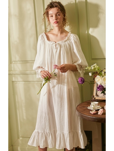 White Vintage Medieval Simple Underwear Chemise Dress