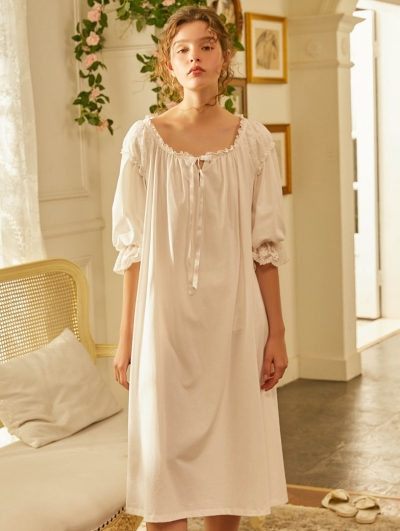 White Vintage Sweet Medieval Half Sleeve Underwear Chemise Dress