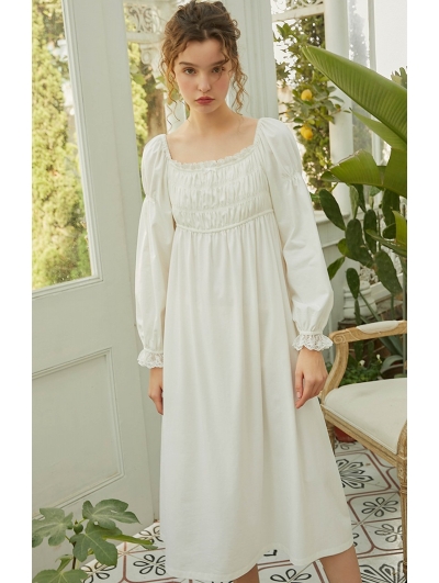 White Vintage Medieval Underwear Chemise Dress
