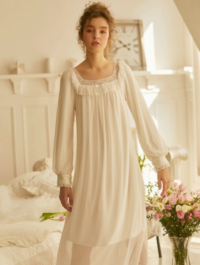 White Vintage Sweet Medieval Chiffon Underwear Chemise Dress