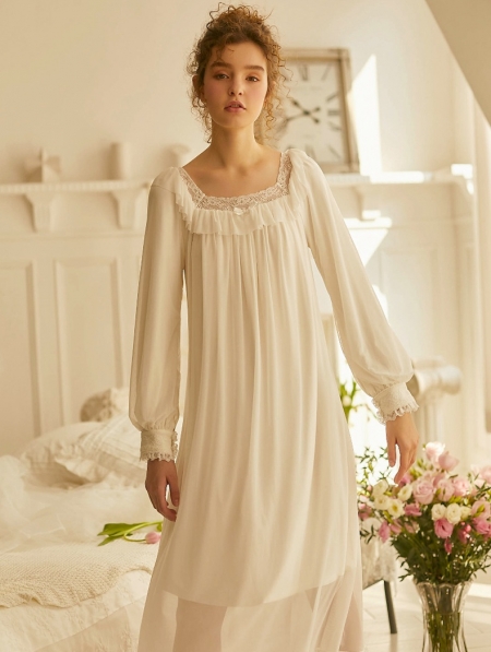 White Vintage Sweet Medieval Chiffon Underwear Chemise Dress ...