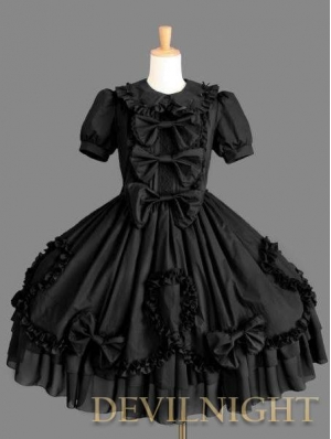 Black Sweet Bow Short Sleeves Gothic Lolita Dress