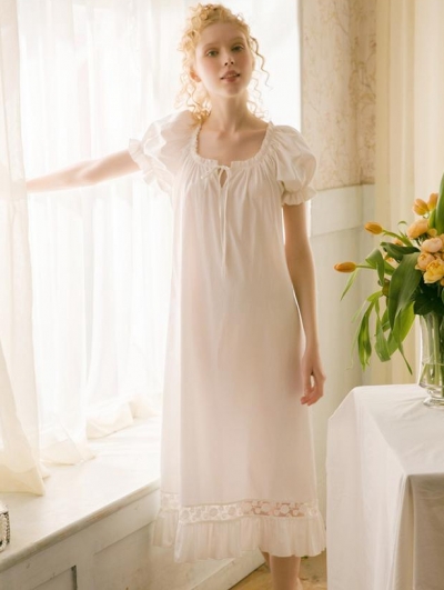 White Sweet Medieval Puff Sleeve Underwear Chemise Dress