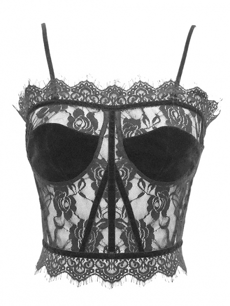 Black Sexy Gothic Perspective Lace Corset Top for Women - Devilnight.co.uk