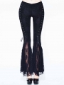 Black Daily Wear Gothic Jacquard Flared Trousers for Women