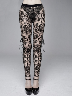 Black Sexy Vintage Gothic Transparent Legging for Women