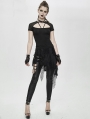 Black Gothic Punk Hollowed-out Irregular Leggings for Women