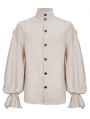 White Gothic Vintage Jacquard Long Lantern Sleeve Shirt for Men