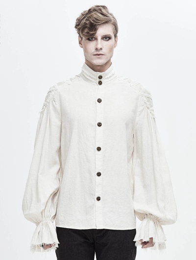 Ivory Gothic Vintage Jacquard Long Lantern Sleeve Shirt for Men