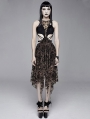 Black and Brown Vintage Pattern Sexy Gothic Hollow-out Irregular Dress