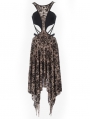 Black and Brown Vintage Pattern Sexy Gothic Hollow-out Irregular Dress