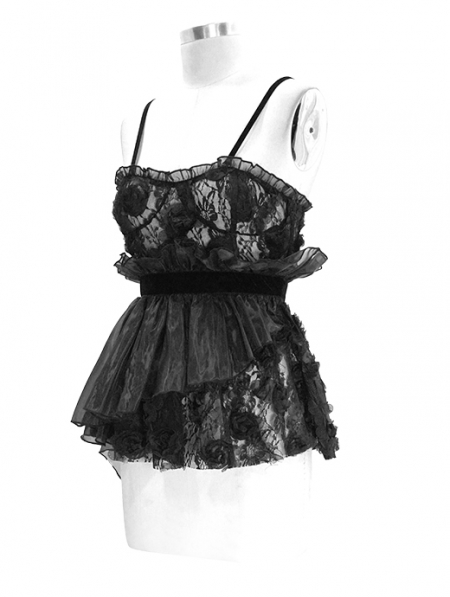 Black Romantic Gothic Flower Asymmetric Corset Top for Women ...