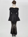 Black Romantic Elegant Gothic Flower Off-the-Shoulder Long Sleeve Blouse for Women