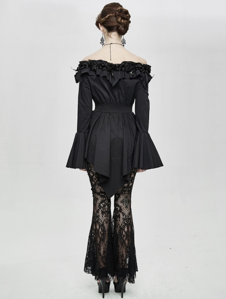 Black Romantic Elegant Gothic Flower Off-the-Shoulder Long Sleeve ...