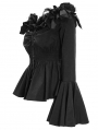 Black Romantic Elegant Gothic Flower Off-the-Shoulder Long Sleeve Blouse for Women