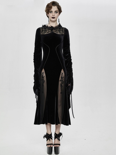 Black Sexy Gothic Velvet Long Party Dress