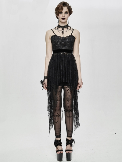 Black Gothic Lace Sleeveless Short Irregular Dress