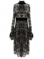 Vintage Pattern Sexy Gothic Long Sleeve High-Low Dress