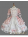 Pink and White Long Sleeves Bow Sweet Lolita Dress