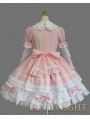 Pink and White Long Sleeves Bow Sweet Lolita Dress