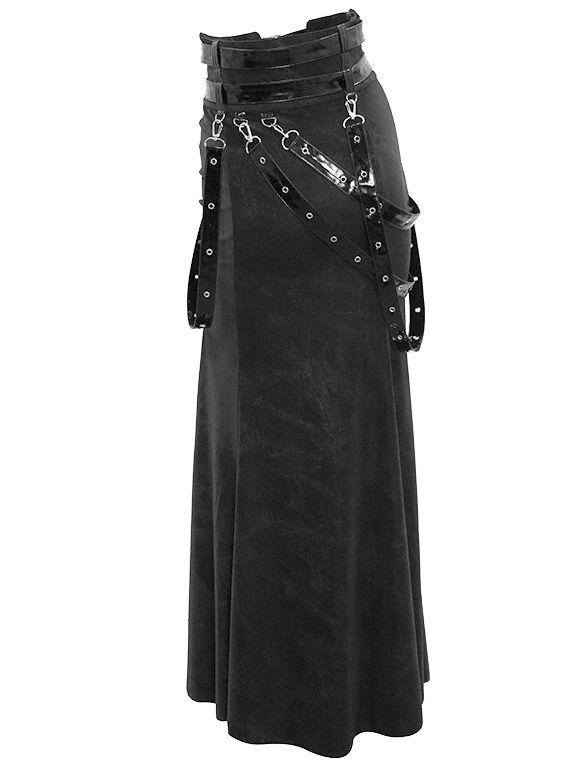 Black Sexy Gothic Punk High Split Long Skirt - Devilnight.co.uk