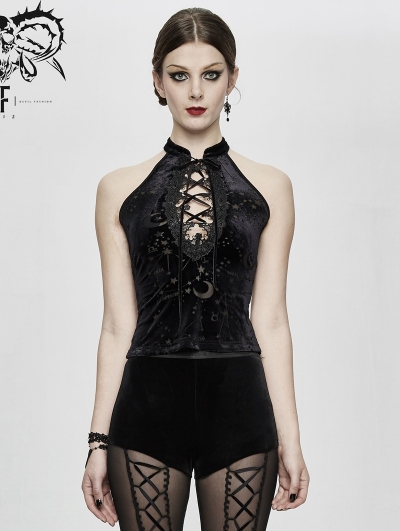 Black Vintage Gothic Velvet Daily Wear Tank Top for Women