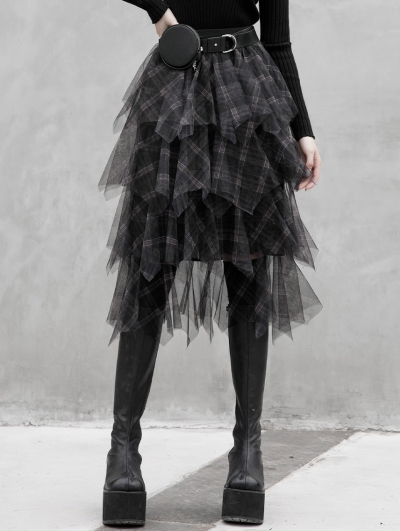 Black Plaid Street Fashion Gothic Grunge Long Daily Wear Skirt