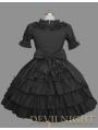 Black Short Sleeves Ribbon Bow Sweet Gothic Lolita Dress