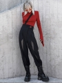 Black Women's Gothic Grunge Flared Long Daily Wear Trousers with Detachable Belt