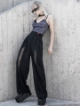 Black Women's Gothic Grunge Flared Long Daily Wear Trousers with Detachable Belt