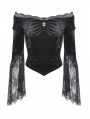 Black Vintage Gothic Victorian Off-the-Shoulder Velvet Lace Shirt for Women