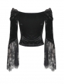 Black Vintage Gothic Victorian Off-the-Shoulder Velvet Lace Shirt for Women