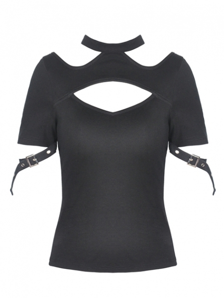 Black Gothic Punk Short Sleeve Daily Wear T-Shirt for Women ...