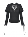 Black Vintage Gothic Lace Long Sleeve Daily Wear T-Shirt for Women