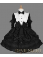 Black and White Long Detachable Sleeves Bow Gothic Lolita Dress 