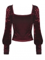 Wine Red Sweet Gothic Velvet Long Sleeve Daily Wear Shirt for Women