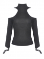 Black Gothic Punk Off-the-Shoulder Long Sleeve Daily Wear T-Shirt for Women