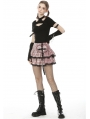 Pink Plaid Sweet Gothic Rock Heart Mini Skirt