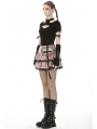 Pink Plaid Sweet Gothic Rock Heart Mini Skirt