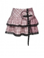 Pink Plaid Sweet Gothic Rock Heart Mini Skirt