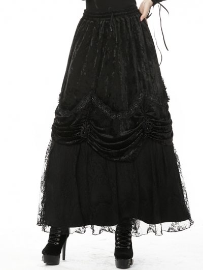 Black Vintage Gothic Gorgeous Velvet Long Skirt