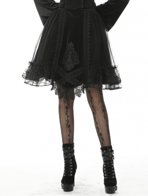 Black Vintage Gothic Velvet Mesh Short Skirt