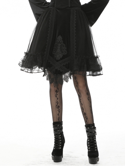 Black Vintage Gothic Velvet Mesh Short Skirt