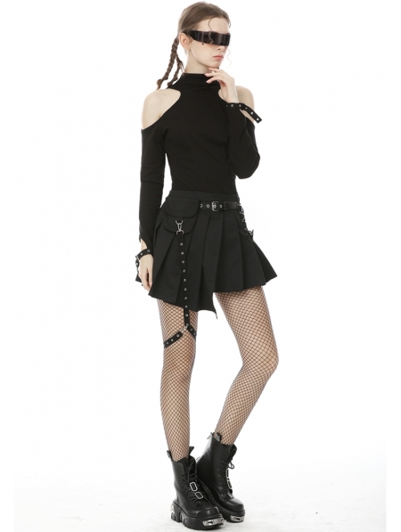 Black Gothic Punk Grunge Irreqular Pleated Short Skirt - Devilnight.co.uk