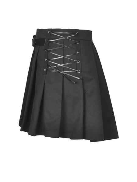 Black Gothic Punk Grunge Irreqular Pleated Short Skirt - Devilnight.co.uk