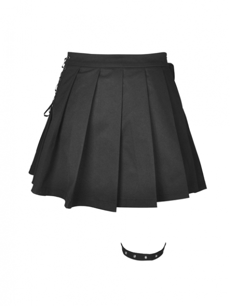 Black Gothic Punk Grunge Irreqular Pleated Short Skirt - Devilnight.co.uk