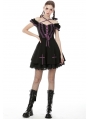 Black and Purple Gothic Lolita Off-the-Shoulder Cross Short Dress